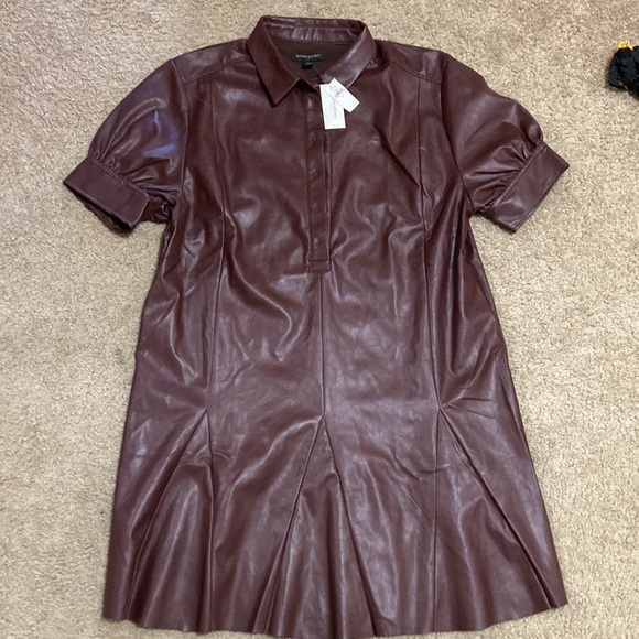 BANANA REPUBLIC GODET VEGAN LEATHER MINI DRESS - Picture 4 of 8